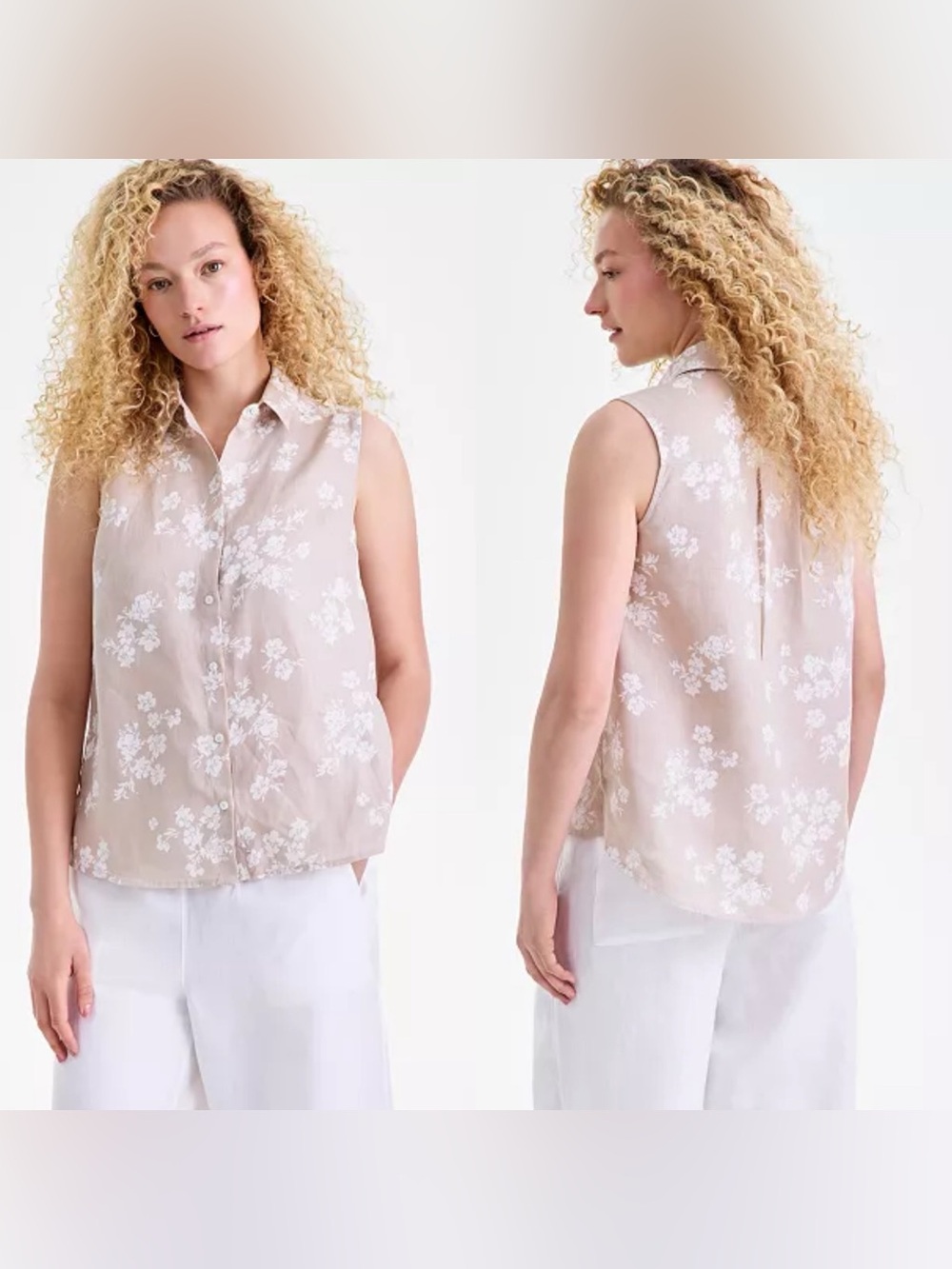 Charter Club Women's 100% Linen Sleeveless Button-Front Shirt Size M